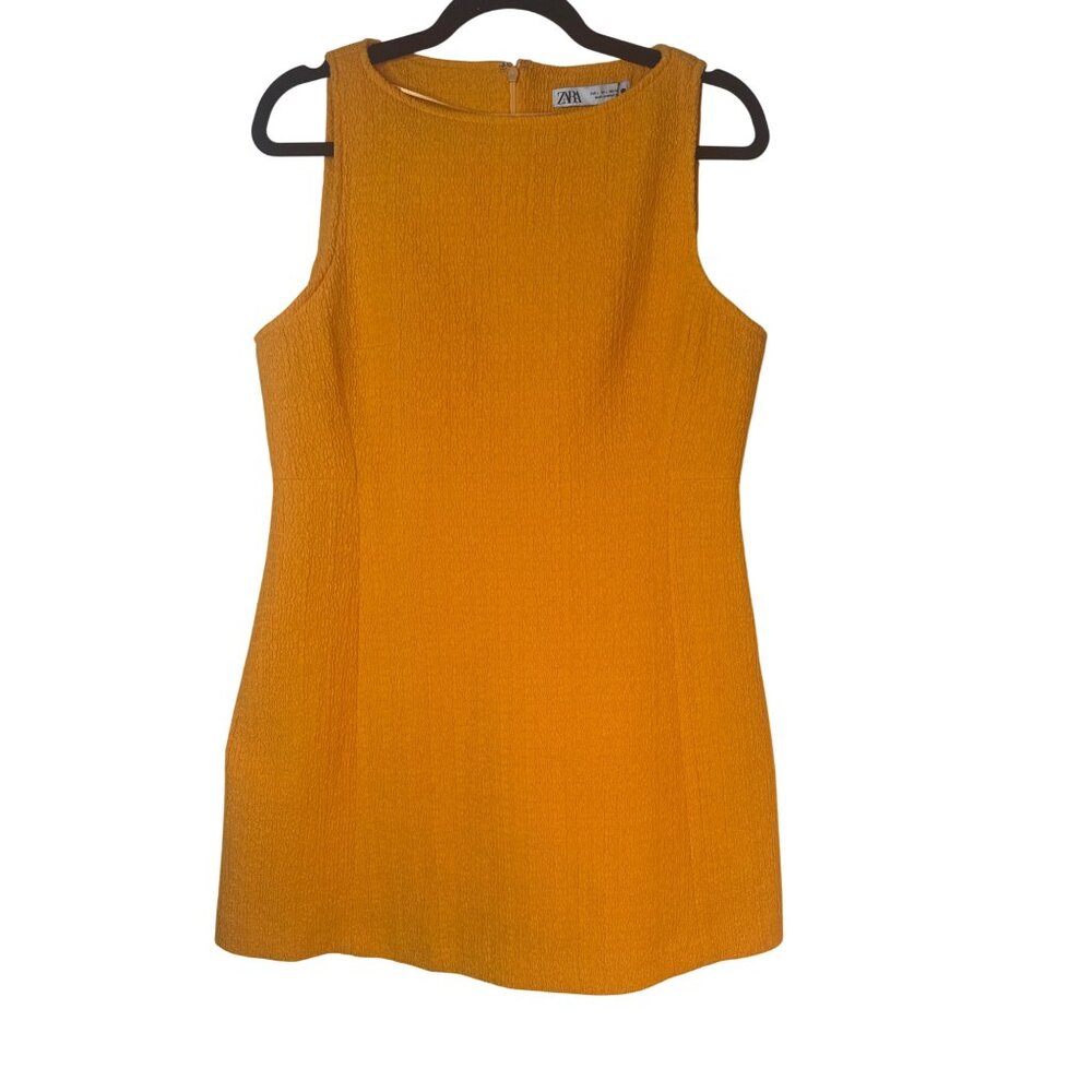 ZARA Orange Sherbert Large Textured Sleeveless Mini Dress Size
